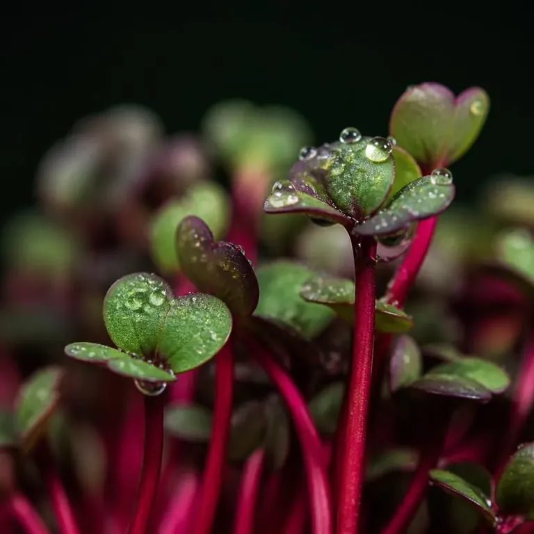 Macro view of dew on microgreen leaves